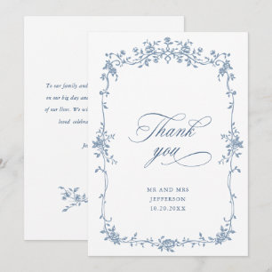 Viktorianische Verzierte Grace Floral Dusty Blue W Dankeskarte