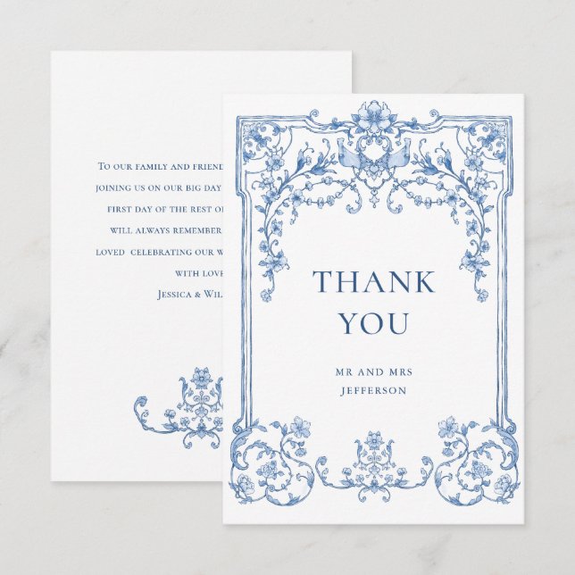 Viktorianische Verzierte Grace Floral Dusty Blue W Dankeskarte (Vorne/Hinten)