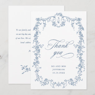 Viktorianische Verzierte Grace Floral Dusty Blue W Dankeskarte