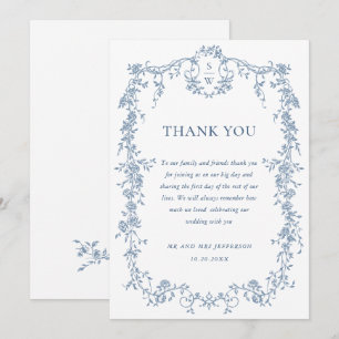 Viktorianische Verzierte Grace Floral Dusty Blue W Dankeskarte