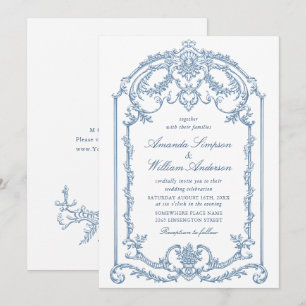 Viktorianische Verzierte Grace Floral Dusty Blue W Einladung