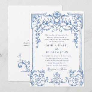 Viktorianische Verzierte Grace Floral Dusty Blue W Einladung