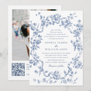 Viktorianische Verzierte Grace Floral Dusty Blue W Einladung