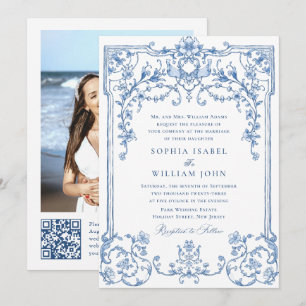 Viktorianische Verzierte Grace Floral Dusty Blue W Einladung