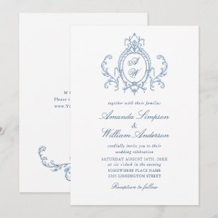 Viktorianische Verzierte Grace Floral Dusty Blue W Einladung