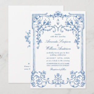 Viktorianische Verzierte Grace Floral Dusty Blue W Einladung