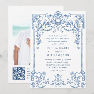 Viktorianische Verzierte Grace Floral Dusty Blue W Einladung