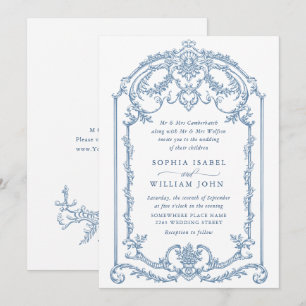 Viktorianische Verzierte Grace Floral Dusty Blue W Einladung