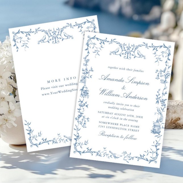 Viktorianische Verzierte Grace Floral Dusty Blue W Einladung (Von Creator hochgeladen)