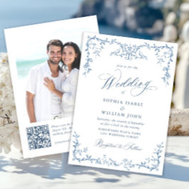 Viktorianische Verzierte Grace Floral Dusty Blue W Einladung