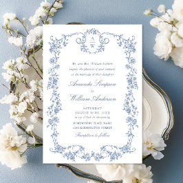 Viktorianische Verzierte Grace Floral Dusty Blue W Einladung