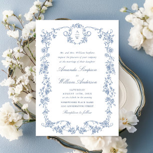 Viktorianische Verzierte Grace Floral Dusty Blue W Einladung