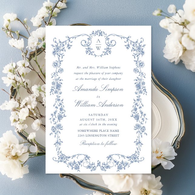 Viktorianische Verzierte Grace Floral Dusty Blue W Einladung (Von Creator hochgeladen)