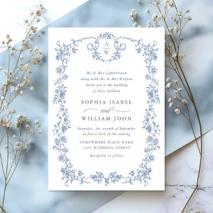 Viktorianische Verzierte Grace Floral Dusty Blue W Einladung