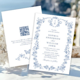 Viktorianische Verzierte Grace Floral Dusty Blue W Einladung