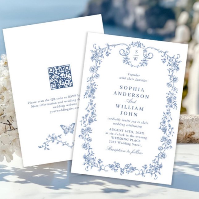 Viktorianische Verzierte Grace Floral Dusty Blue W Einladung (Von Creator hochgeladen)