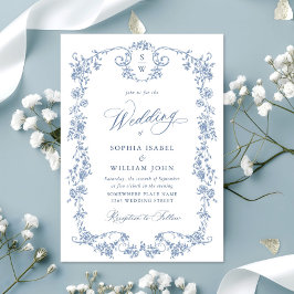 Viktorianische Verzierte Grace Floral Dusty Blue W Einladung