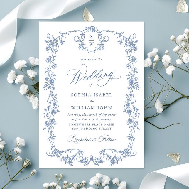 Viktorianische Verzierte Grace Floral Dusty Blue W Einladung (Von Creator hochgeladen)