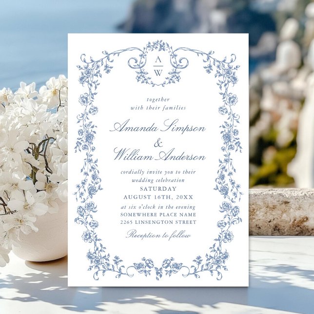 Viktorianische Verzierte Grace Floral Dusty Blue W Einladung (Von Creator hochgeladen)