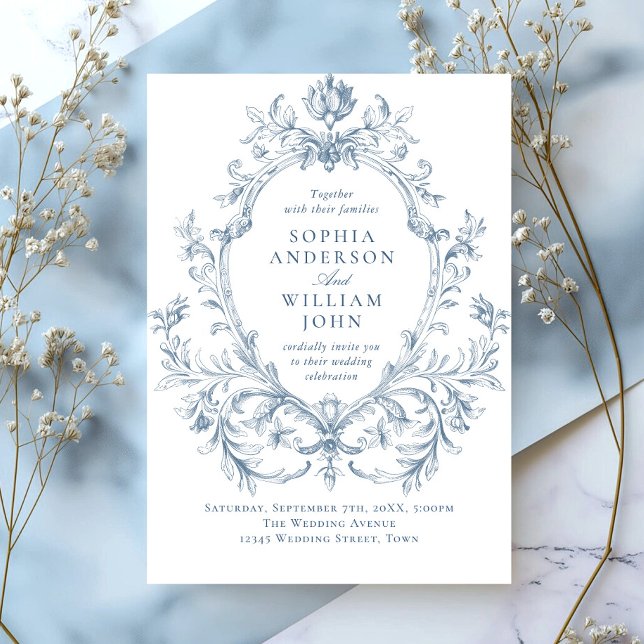 Viktorianische Verzierte Grace Floral Dusty Blue W Einladung (Von Creator hochgeladen)