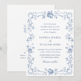 Viktorianische Verzierte Grace Floral Dusty Blue W Einladung