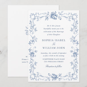 Viktorianische Verzierte Grace Floral Dusty Blue W Einladung