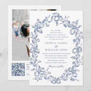 Viktorianische Verzierte Grace Floral Dusty Blue W Einladung