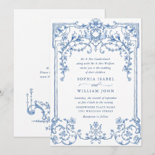 Viktorianische Verzierte Grace Floral Dusty Blue W Einladung