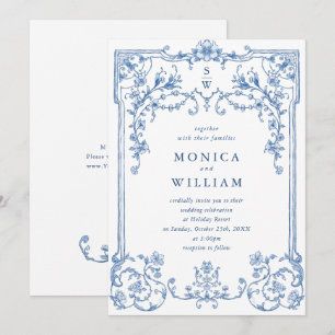Viktorianische Verzierte Grace Floral Dusty Blue W Einladung