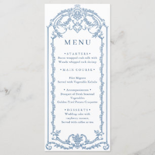 Viktorianische Verzierte Grace Floral Dusty Blue W Menükarte