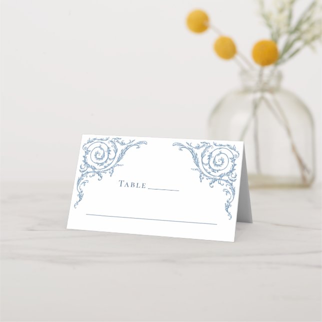 Viktorianische Verzierte Grace Floral Dusty Blue W Platzkarte (Vorderseite)