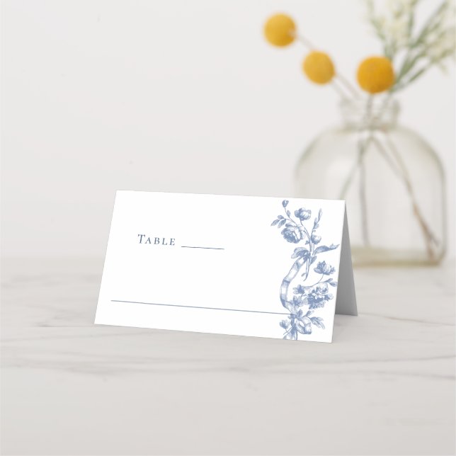 Viktorianische Verzierte Grace Floral Dusty Blue W Platzkarte (Vorderseite)