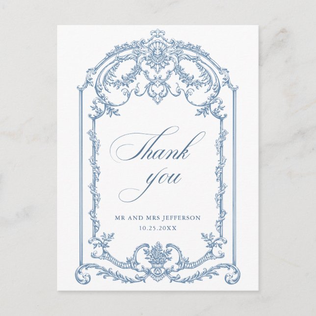 Viktorianische Verzierte Grace Floral Dusty Blue W Postkarte (Vorderseite)