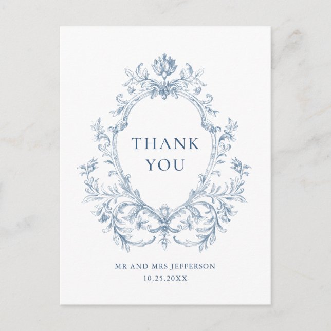 Viktorianische Verzierte Grace Floral Dusty Blue W Postkarte (Vorderseite)