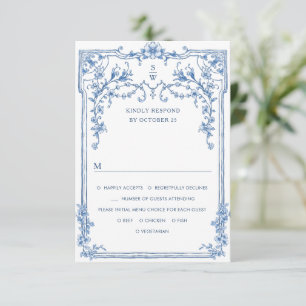 Viktorianische Verzierte Grace Floral Dusty Blue W RSVP Karte