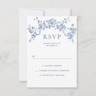 Viktorianische Verzierte Grace Floral Dusty Blue W RSVP Karte