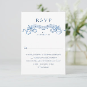 Viktorianische Verzierte Grace Floral Dusty Blue W RSVP Karte