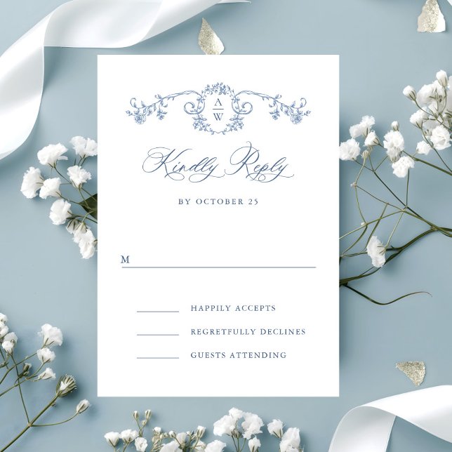 Viktorianische Verzierte Grace Floral Dusty Blue W RSVP Karte (Von Creator hochgeladen)