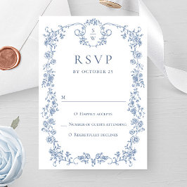 Viktorianische Verzierte Grace Floral Dusty Blue W RSVP Karte