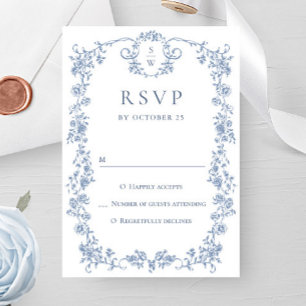 Viktorianische Verzierte Grace Floral Dusty Blue W RSVP Karte