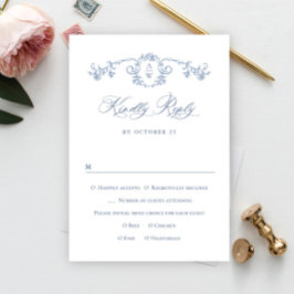 Viktorianische Verzierte Grace Floral Dusty Blue W RSVP Karte
