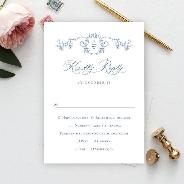 Viktorianische Verzierte Grace Floral Dusty Blue W RSVP Karte (Von Creator hochgeladen)