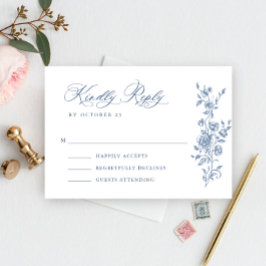 Viktorianische Verzierte Grace Floral Dusty Blue W RSVP Karte