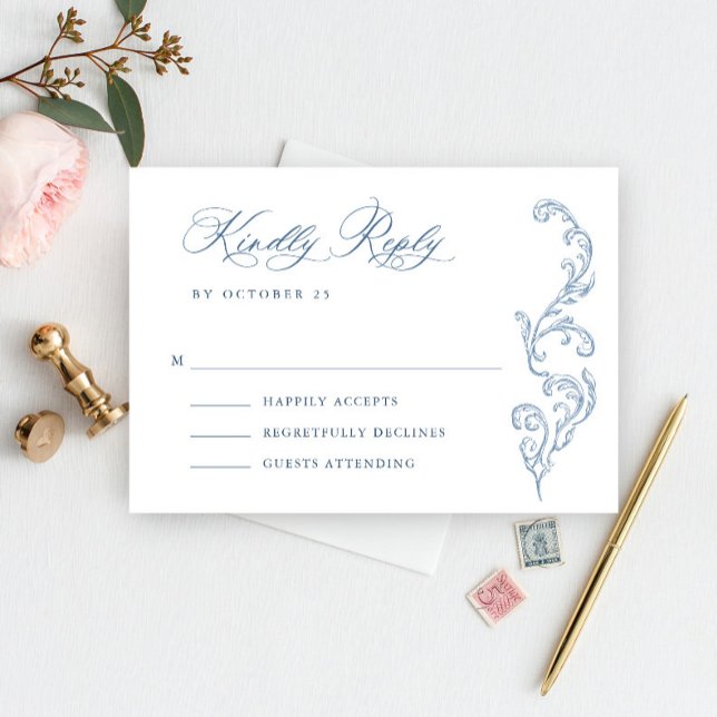 Viktorianische Verzierte Grace Floral Dusty Blue W RSVP Karte (Von Creator hochgeladen)