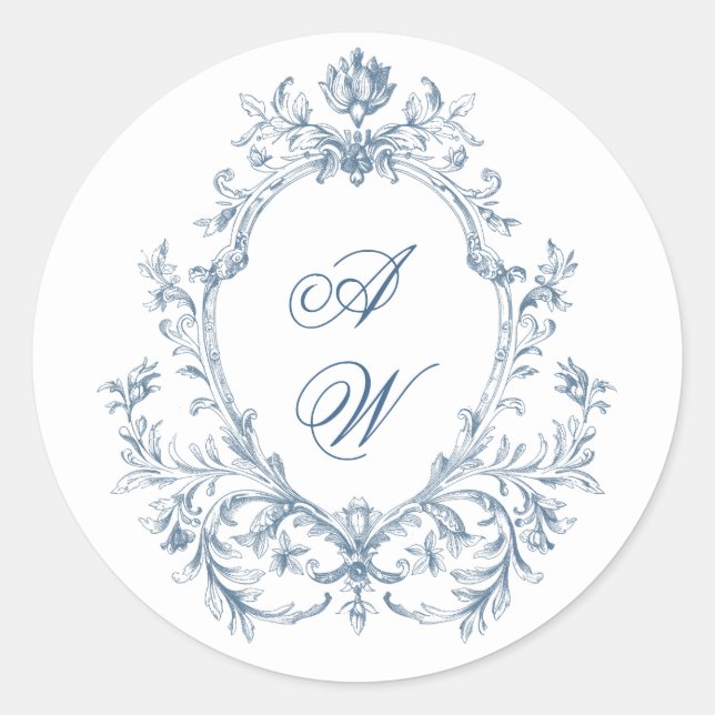 Viktorianische Verzierte Grace Floral Dusty Blue W Runder Aufkleber (Vorderseite)