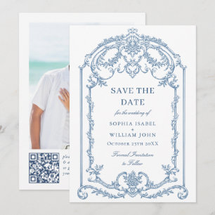 Viktorianische Verzierte Grace Floral Dusty Blue W Save The Date