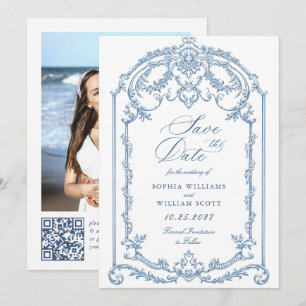 Viktorianische Verzierte Grace Floral Dusty Blue W Save The Date