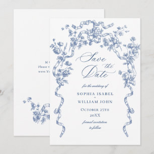Viktorianische Verzierte Grace Floral Dusty Blue W Save The Date