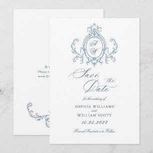 Viktorianische Verzierte Grace Floral Dusty Blue W Save The Date