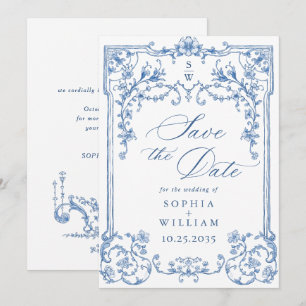Viktorianische Verzierte Grace Floral Dusty Blue W Save The Date